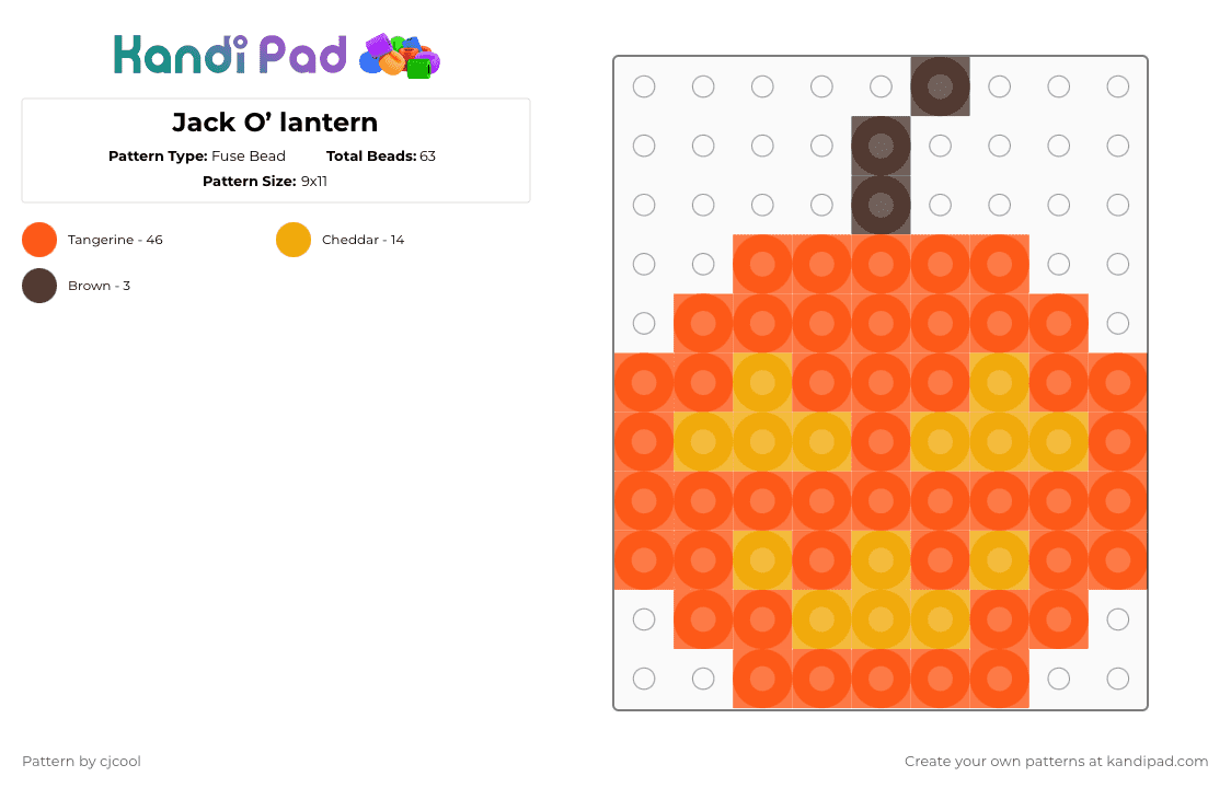Jack O’ lantern - Fuse Bead Pattern by cjcool on Kandi Pad - orange