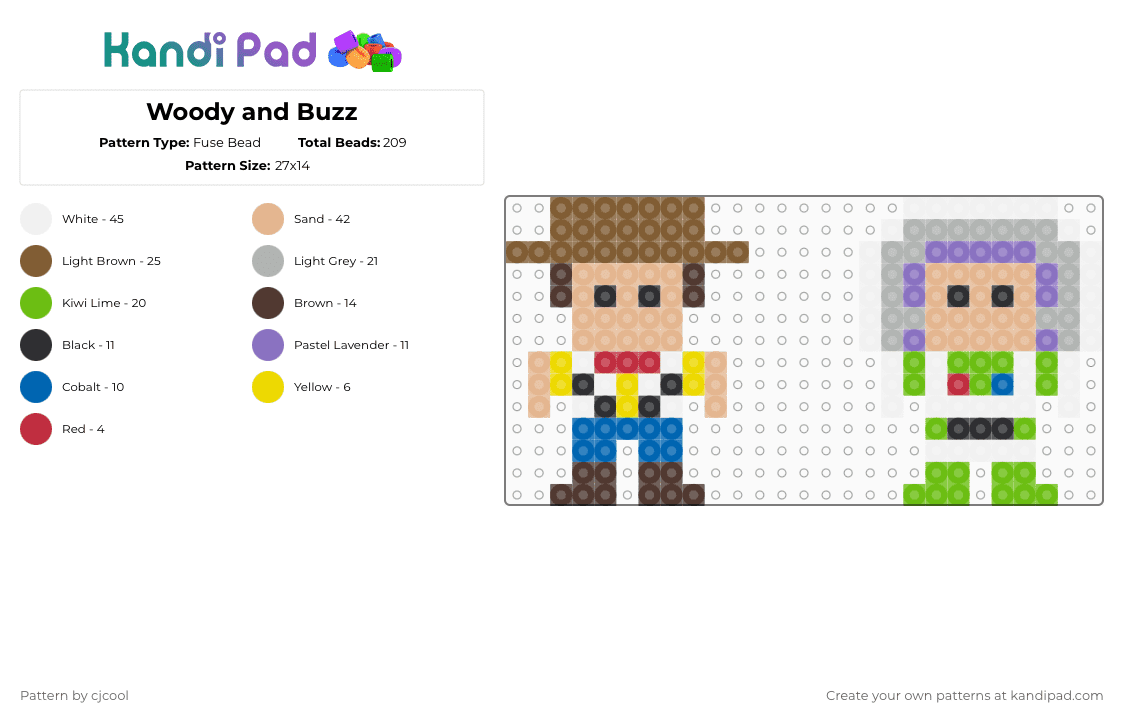 Woody and Buzz - Fuse Bead Pattern by cjcool on Kandi Pad - tan,beige,blue,green
