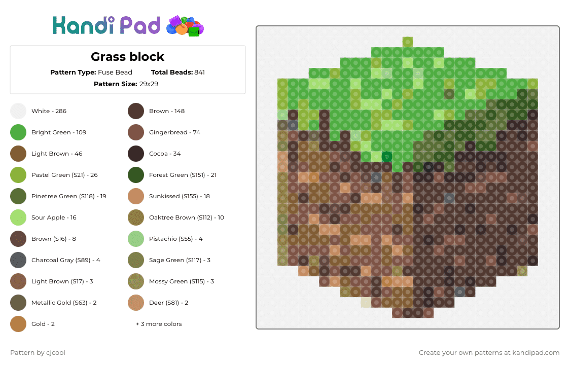 Grass block - Fuse Bead Pattern by cjcool on Kandi Pad - green,brown,tan