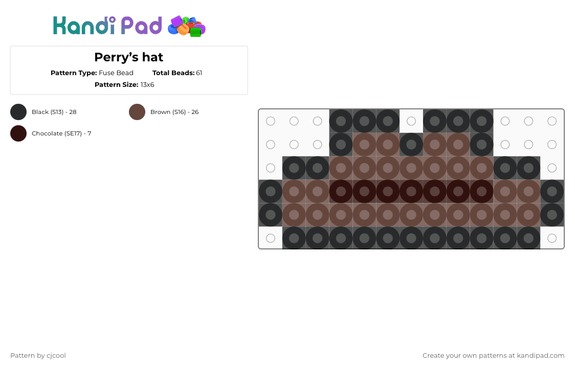 Perry’s hat - Fuse Bead Pattern by cjcool on Kandi Pad - black,brown