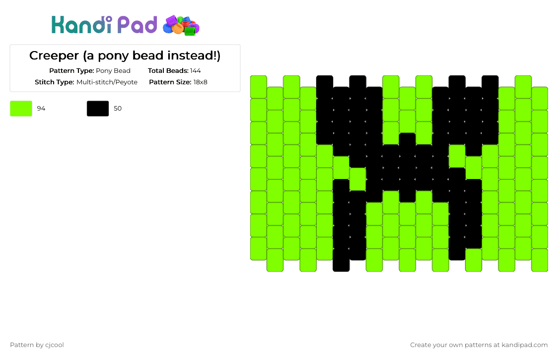 Creeper (a pony bead instead!) - Pony Bead Pattern by cjcool on Kandi Pad - black,green