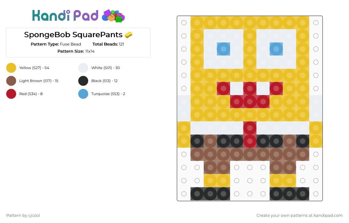 SpongeBob SquarePants 🧽 - Fuse Bead Pattern by cjcool on Kandi Pad - yellow