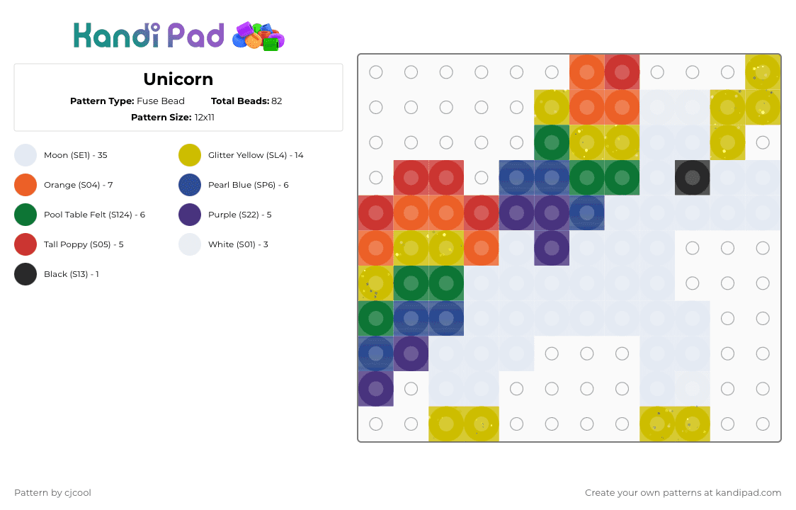 Unicorn - Fuse Bead Pattern by cjcool on Kandi Pad - unicorn,simple,charm,mythological,fantasy,white,yellow,orange