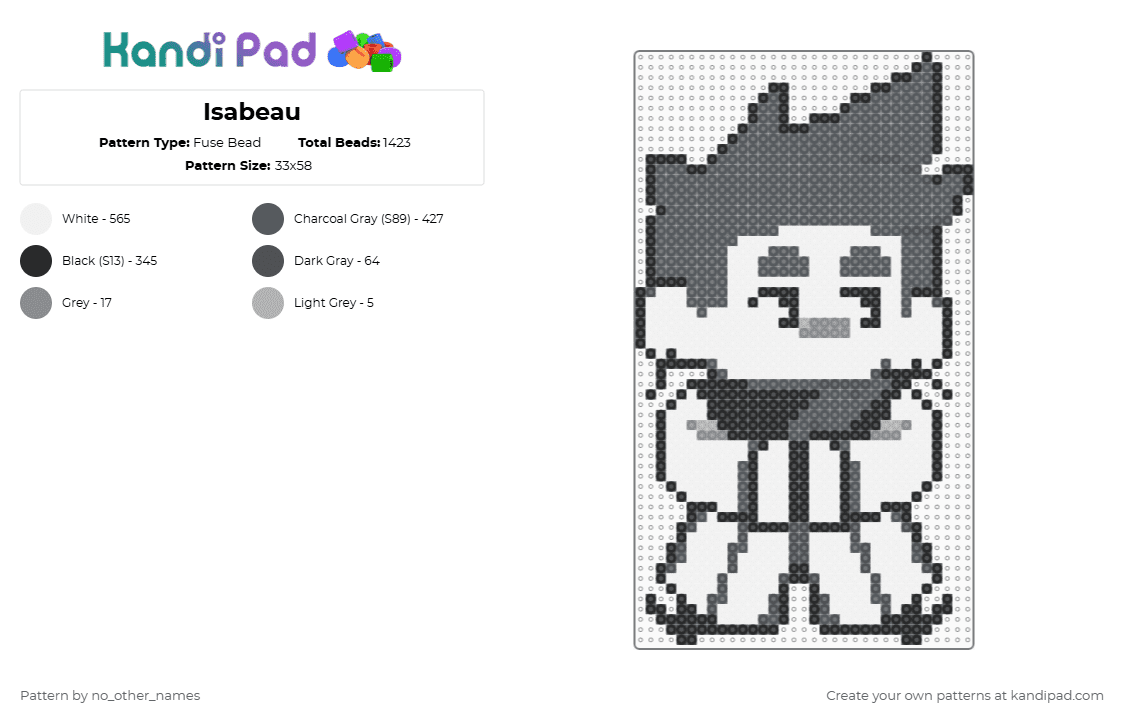 Isabeau - Fuse Bead Pattern by no_other_names on Kandi Pad - gray,in stars and time,isabeau,isa,za,isat