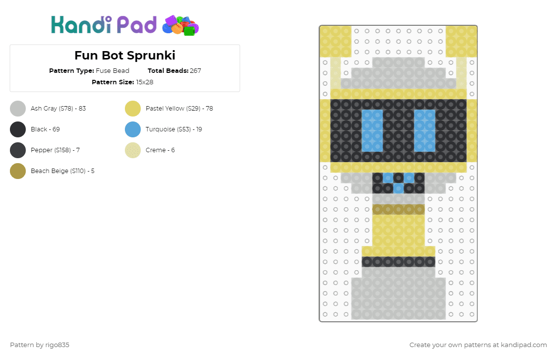 Sprunki Color Fun Bot Fun Bot Sprunki Fuse Bead Pattern - Kandi Pad | Kandi Patterns, Fuse ...