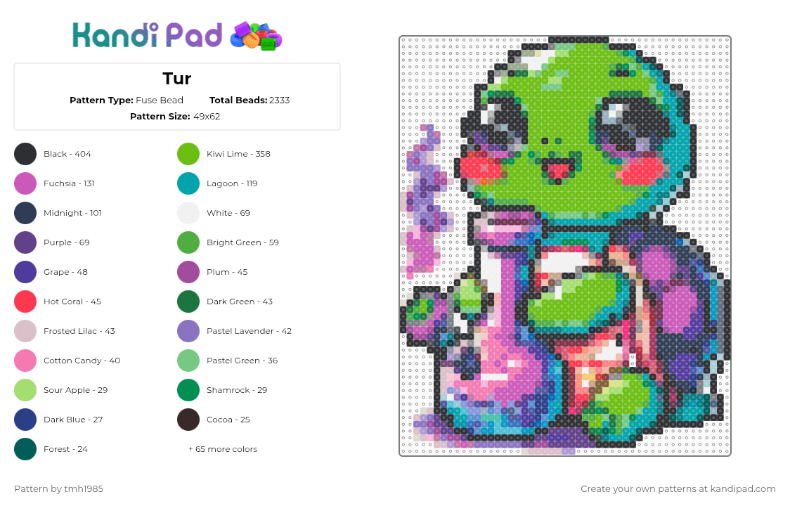Tur - Fuse Bead Pattern by tmh1985 on Kandi Pad - teal,pink,purple,colorful