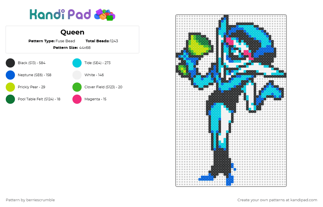 Queen - Fuse Bead Pattern by berriescrumble on Kandi Pad - black,blue,light blue,undertale,queen,chapter 2