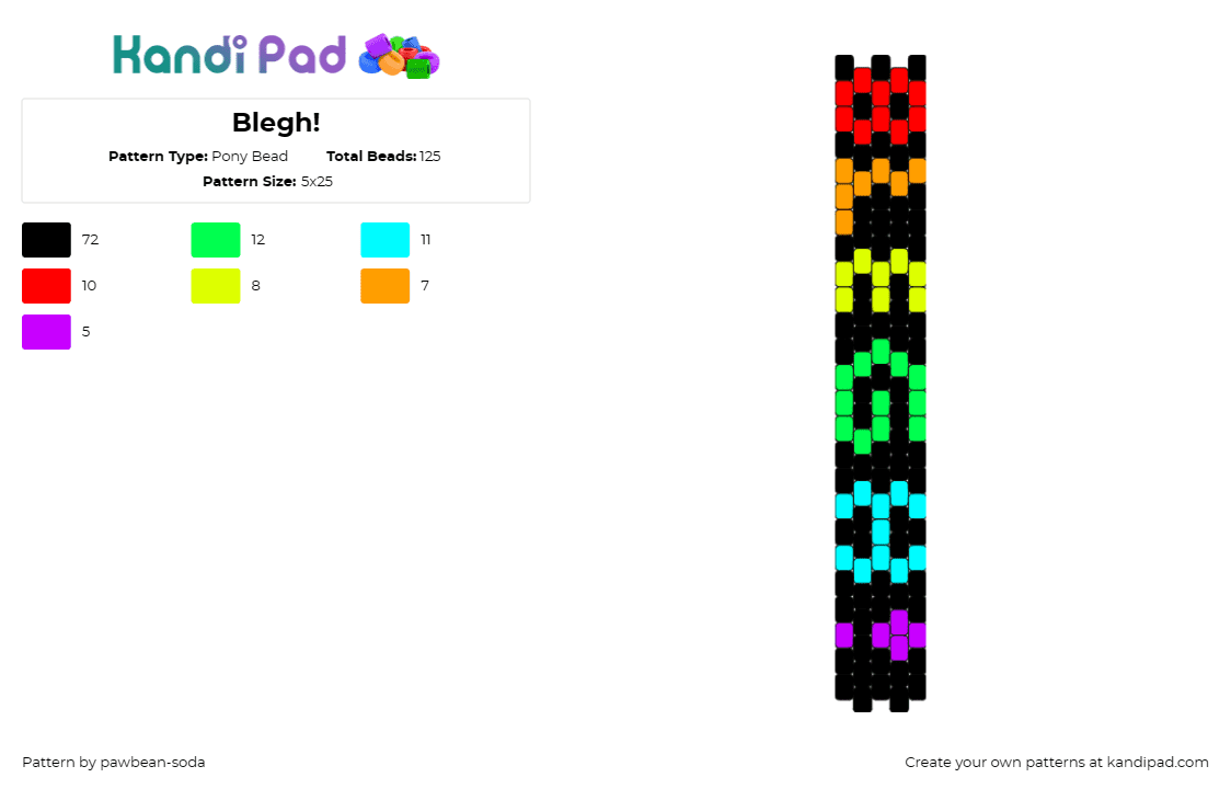 Blegh! - Pony Bead Pattern by pawbean-soda on Kandi Pad - blegh,text,rainbow,cuff,black,colorful