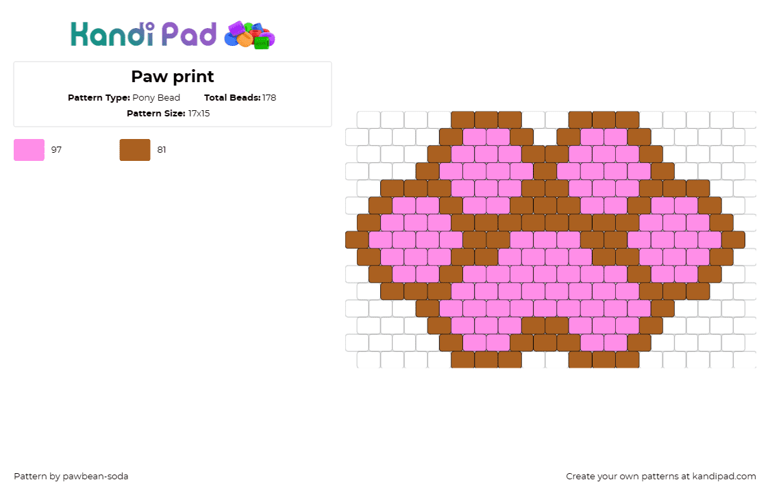 Paw print - Pony Bead Pattern by pawbean-soda on Kandi Pad - paw print,animal,dog,cat,companionship,pet lovers,warm,personal,touch,joy,pink