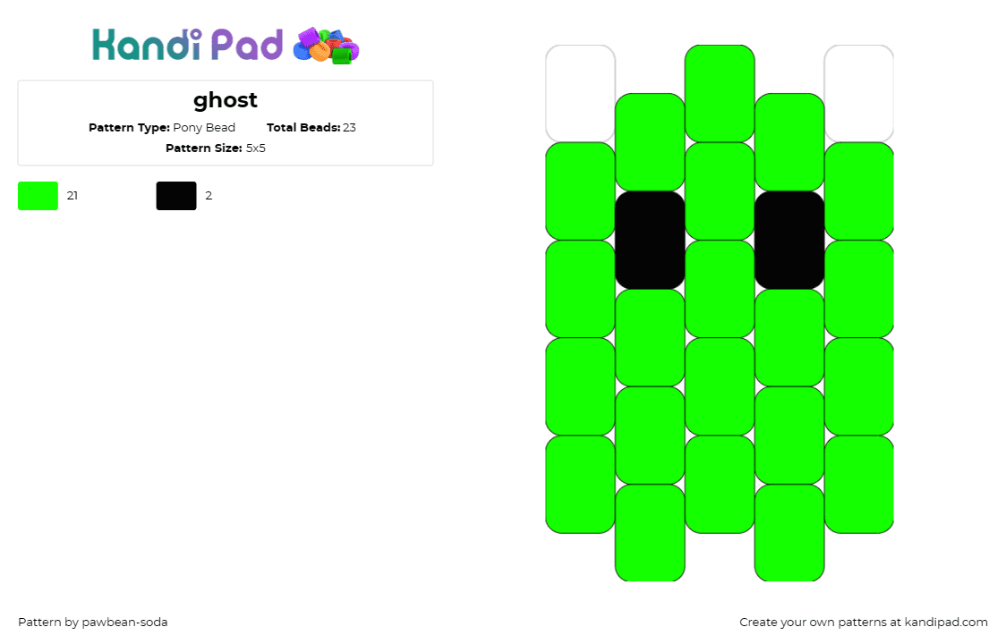 ghost - Pony Bead Pattern by pawbean-soda on Kandi Pad - ghost,spooky,halloween,playful,themed,spectral,figure,green