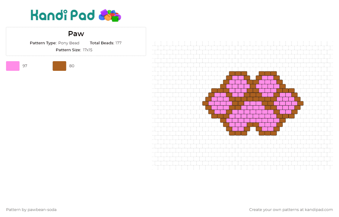 Paw - Pony Bead Pattern by pawbean-soda on Kandi Pad - paw print,animal,dog,cat,pet,adorable,simple,motif,charm,friendly,pet lovers,pink