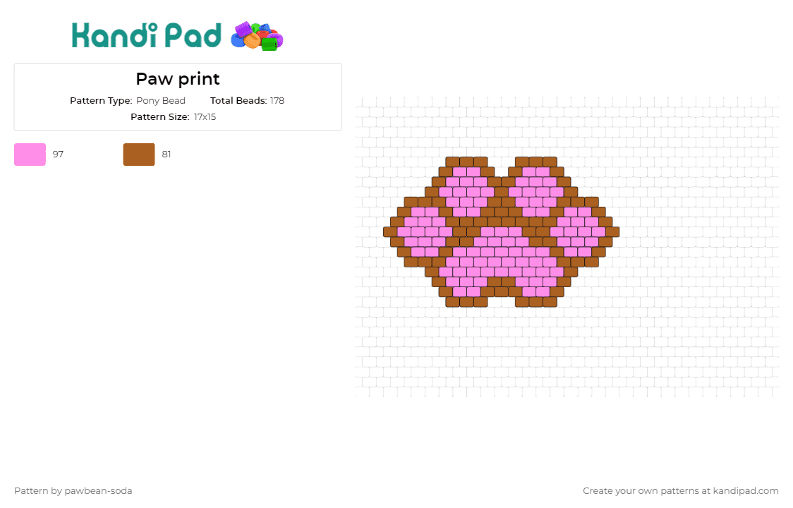 Paw print - Pony Bead Pattern by pawbean-soda on Kandi Pad - paw print,animal,dog,cat,companionship,pet lovers,warm,personal,touch,joy,pink