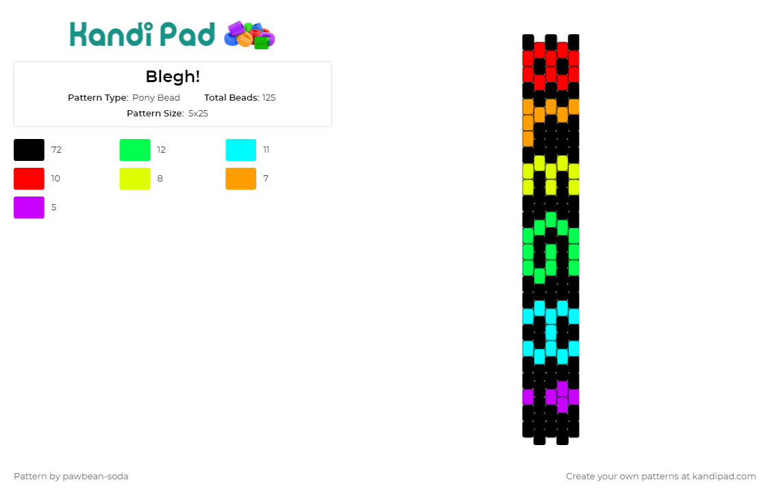Blegh! - Pony Bead Pattern by pawbean-soda on Kandi Pad - blegh,text,rainbow,cuff,black,colorful