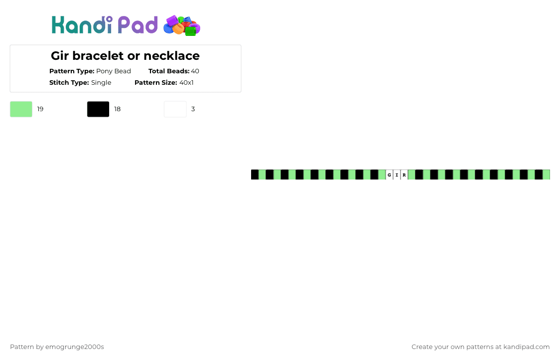 Gir bracelet or necklace - Pony Bead Pattern by emogrunge2000s on Kandi Pad - teal