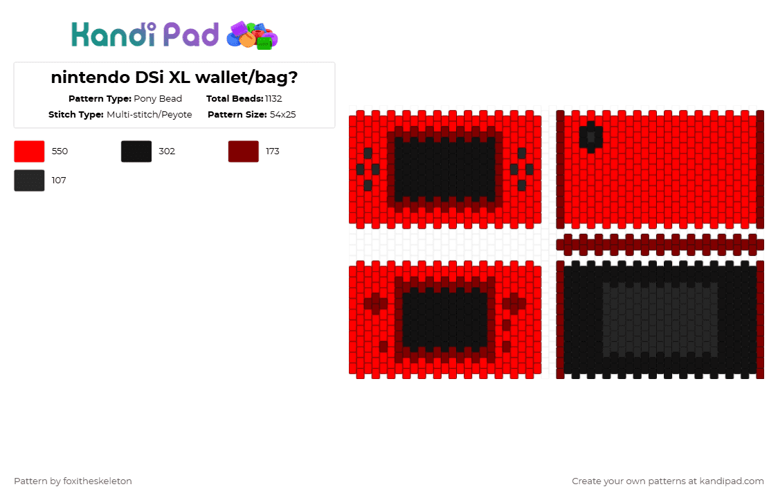 nintendo DSi XL wallet/bag? - Pony Bead Pattern by foxitheskeleton on Kandi Pad - red