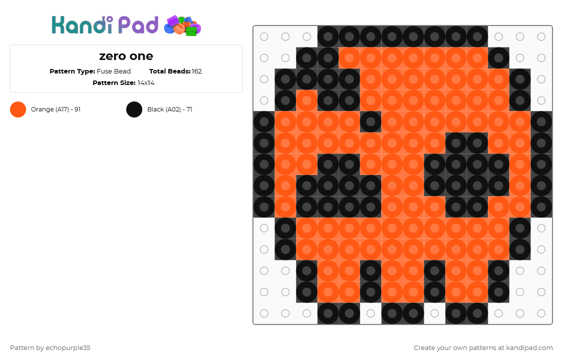 zero one - Fuse Bead Pattern by echopurple35 on Kandi Pad - black,orange