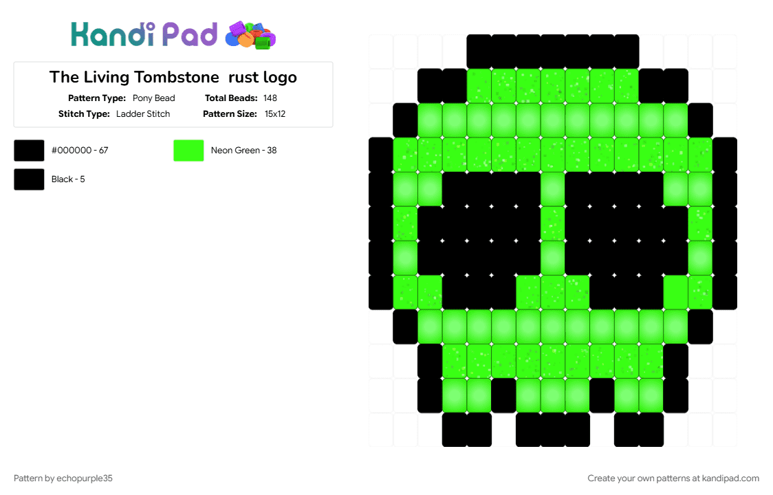 The Living Tombstone  rust logo - Pony Bead Pattern by echopurple35 on Kandi Pad - black, green, the living tombstone, tlt