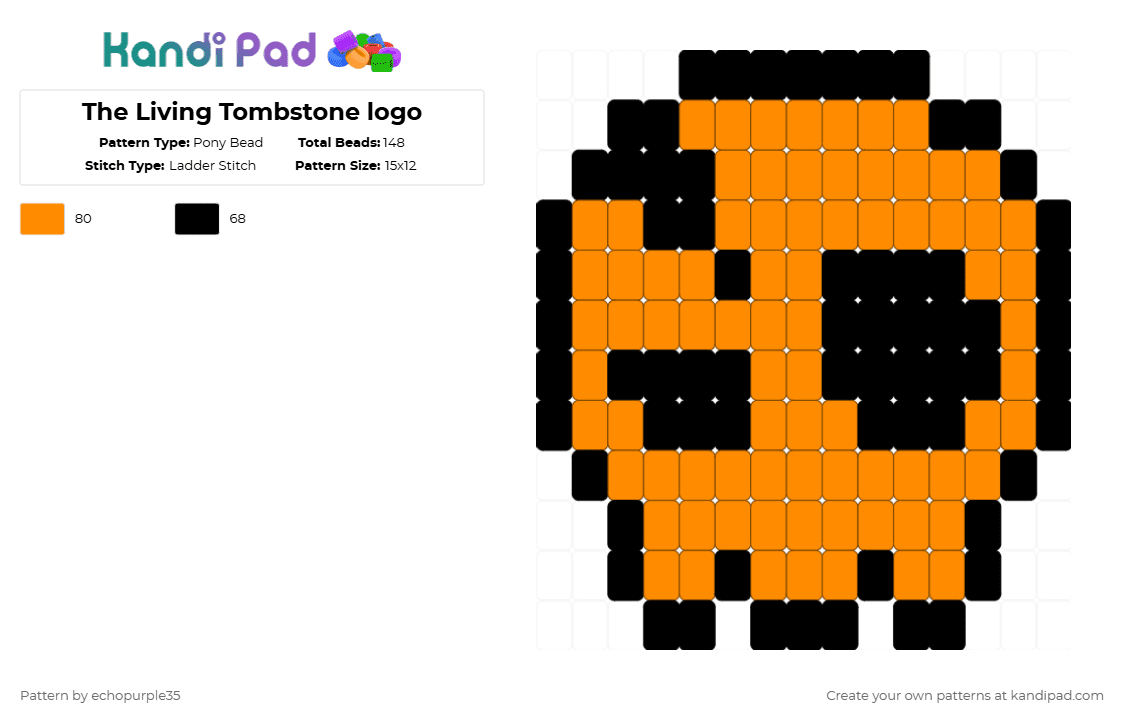 The Living Tombstone logo - Pony Bead Pattern by echopurple35 on Kandi Pad - black,orange,tlt,the living tombstone