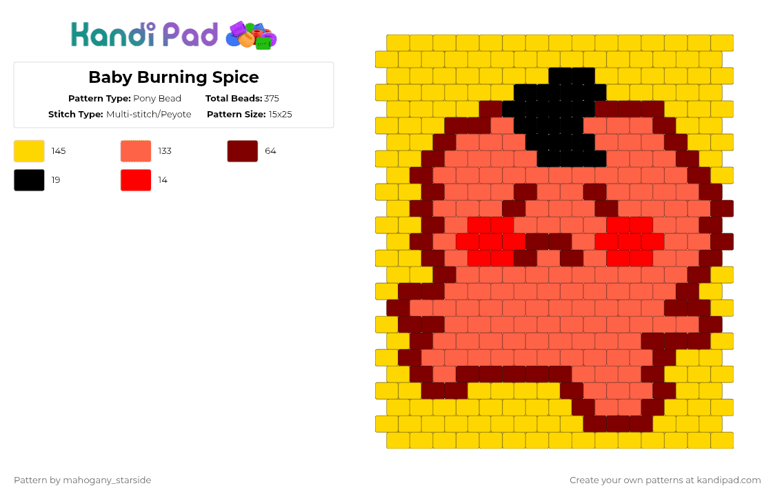 Baby Burning Spice - Pony Bead Pattern by mahogany_starside on Kandi Pad - red,yellow