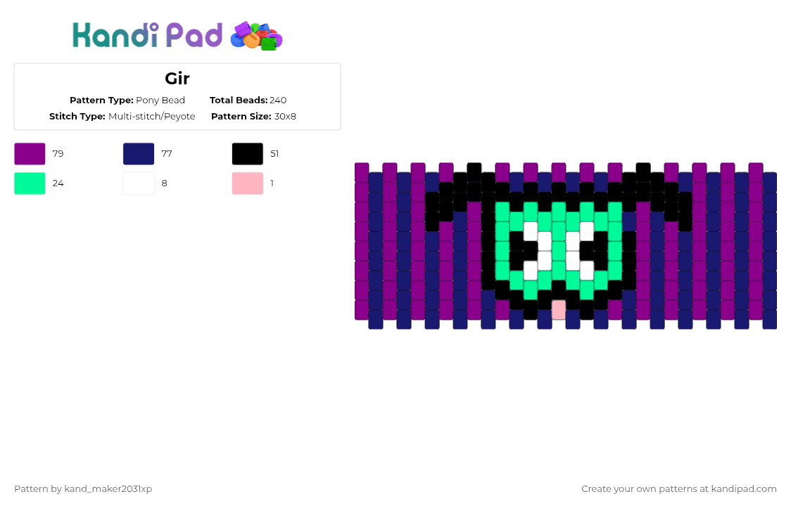 Gir - Pony Bead Pattern by kand_maker2031xp on Kandi Pad - pink,purple
