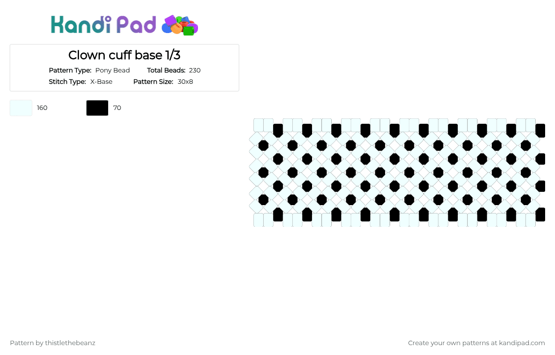 Clown cuff base 1/3 - Pony Bead Pattern by thistlethebeanz on Kandi Pad - black, white