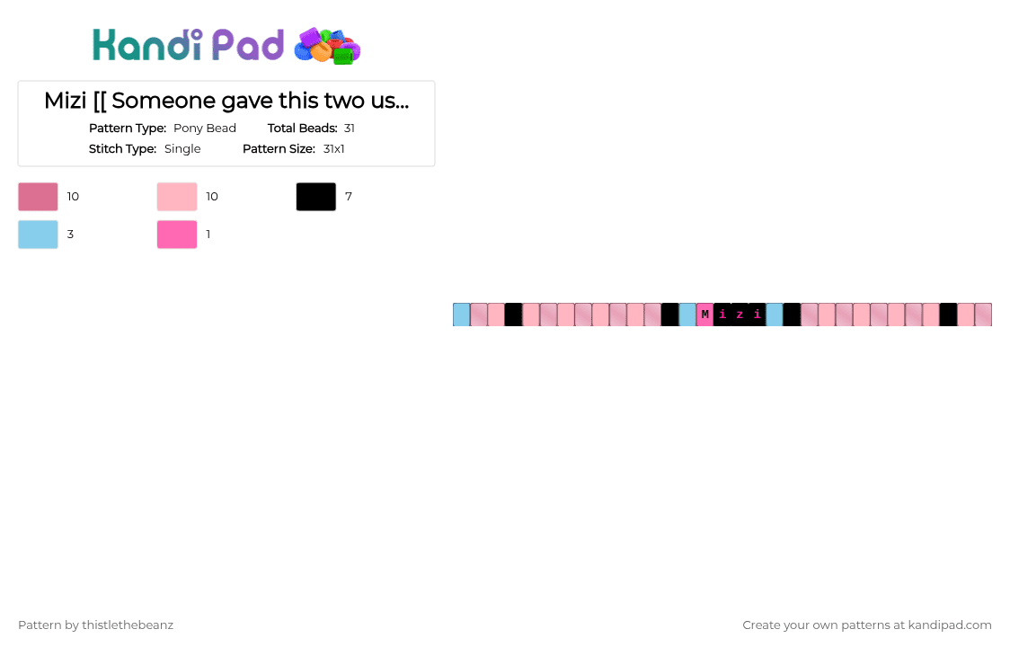 Mizi [[ Someone gave this two us irl at a pride event ]] - Pony Bead Pattern by thistlethebeanz on Kandi Pad - pink