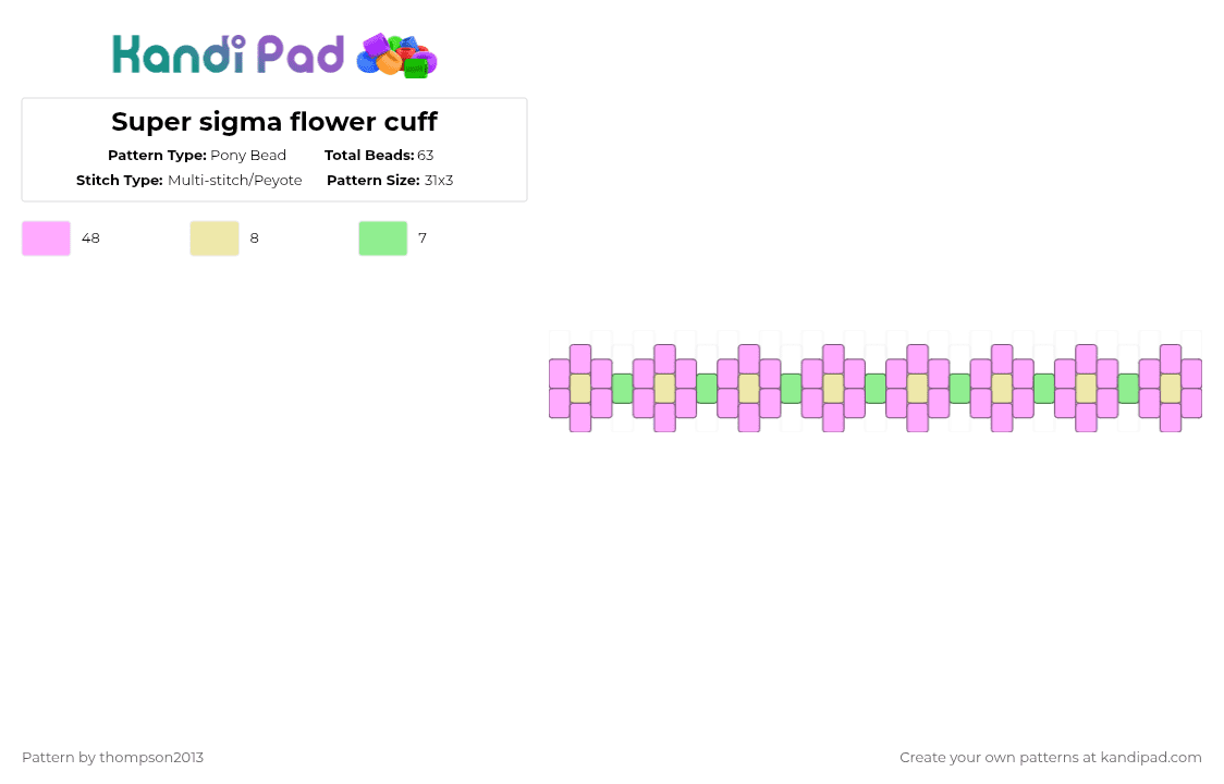 Super sigma flower cuff - Pony Bead Pattern by thistlethebeanz on Kandi Pad - pink,cotdcottagecore,flower,cuff,natcher