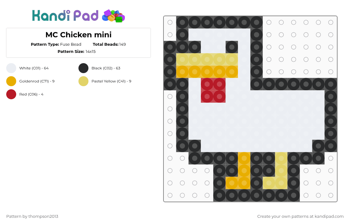 MC Chicken mini - Fuse Bead Pattern by thistlethebeanz on Kandi Pad - white,orange,yellow