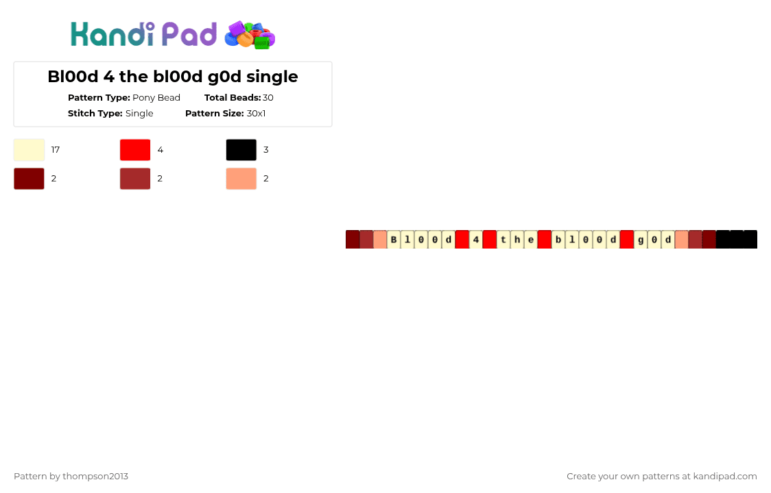 Bl00d 4 the bl00d g0d single - Pony Bead Pattern by thistlethebeanz on Kandi Pad - yellow