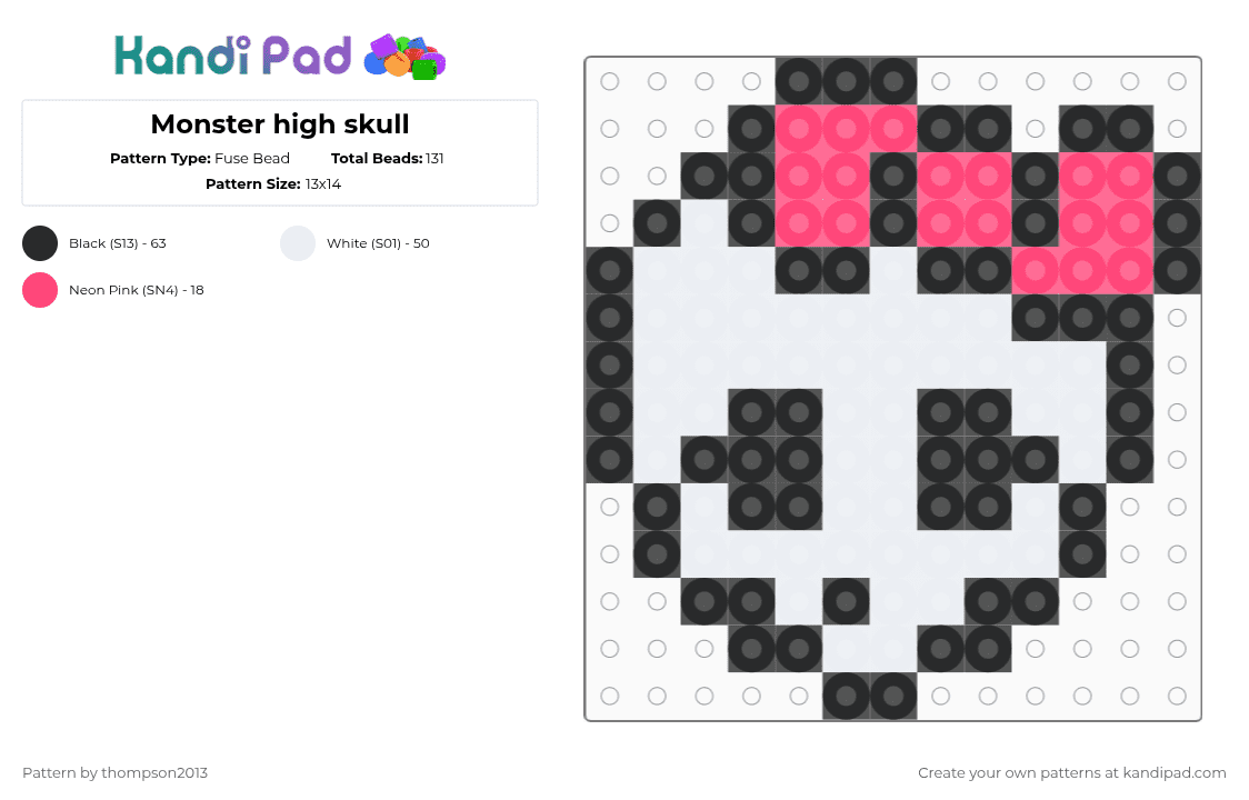 Monster high skull - Fuse Bead Pattern by thistlethebeanz on Kandi Pad - white,red