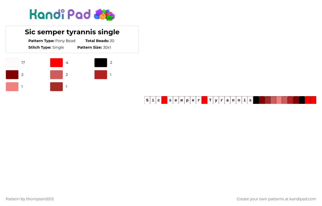 Sic semper tyrannis single - Pony Bead Pattern by thistlethebeanz on Kandi Pad - white,red