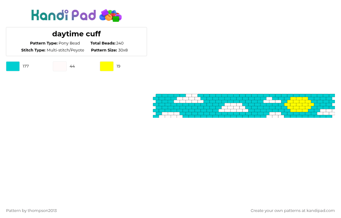 daytime freindship cuff  1/3 - Pony Bead Pattern by thistlethebeanz on Kandi Pad - light blue,cuff,daytime,lightblue,sky
