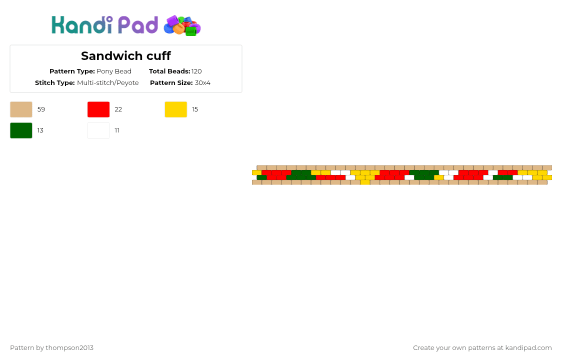 Sandwich cuff - Pony Bead Pattern by thistlethebeanz on Kandi Pad - beige,cotdlunch,snack,food