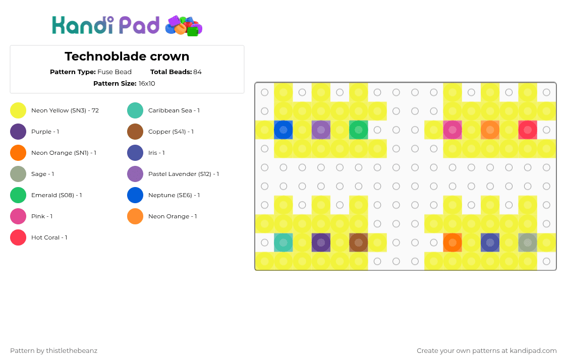 Technoblade crown - Fuse Bead Pattern by thistlethebeanz on Kandi Pad - yellow,3d,dsmp,mcyt,technoblade