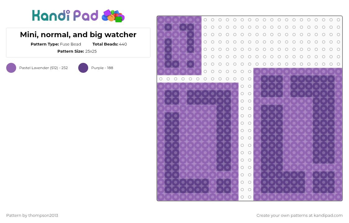 Mini, normal, and big watcher - Fuse Bead Pattern by thistlethebeanz on Kandi Pad - pink,purple,mcyt