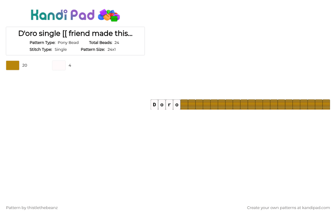 D\'oro single [[ friend made this irl for us !! :D ]] - Pony Bead Pattern by thistlethebeanz on Kandi Pad - gold