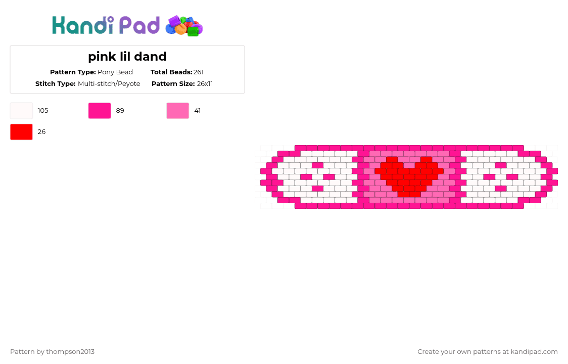 pink lil dand - Pony Bead Pattern by thistlethebeanz on Kandi Pad - bandaid,bandage,heart,pink,charm