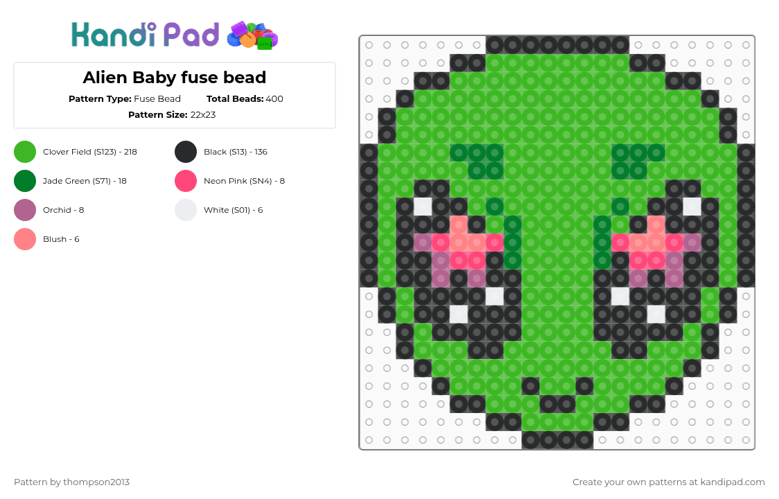 Alien Baby fuse bead Fuse Bead Pattern - Kandi Pad | Kandi Patterns ...