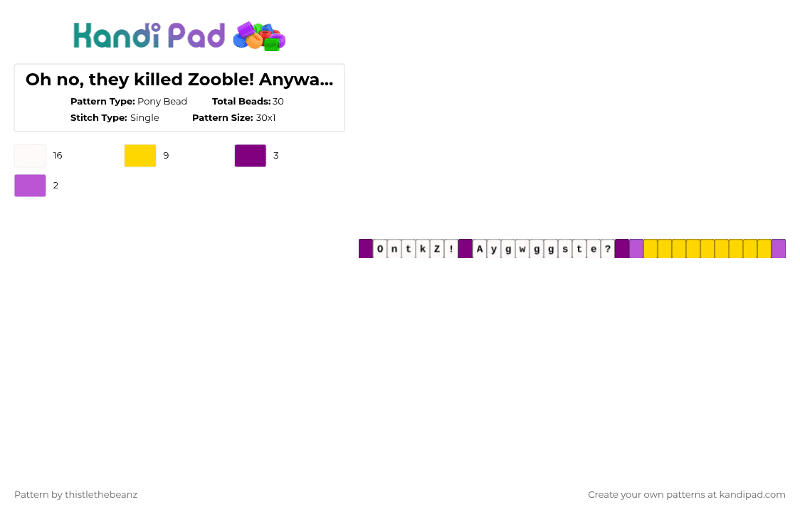 Oh no, they killed Zooble! Anyway you guys wanna go get something to eat? JAX quote single - Pony Bead Pattern by thistlethebeanz on Kandi Pad - pink, yellow