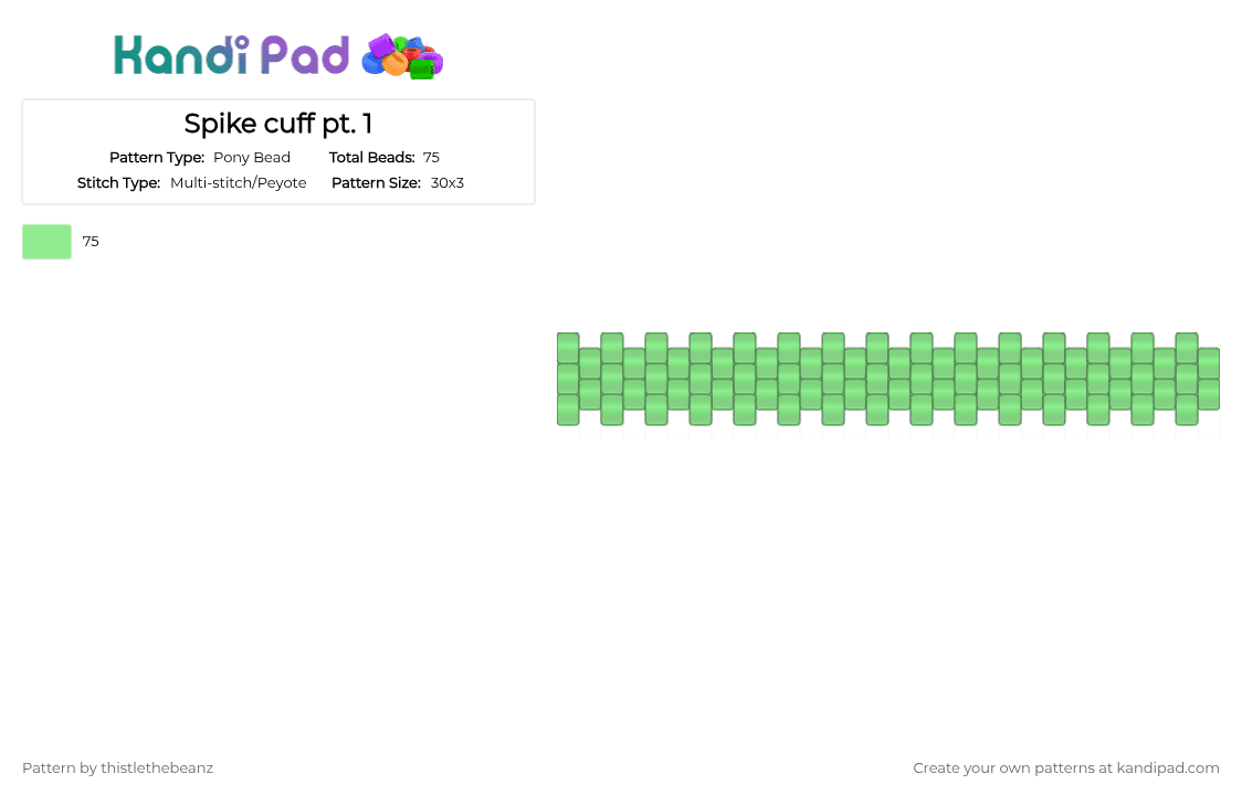Spike cuff pt. 1 - Pony Bead Pattern by thistlethebeanz on Kandi Pad - teal