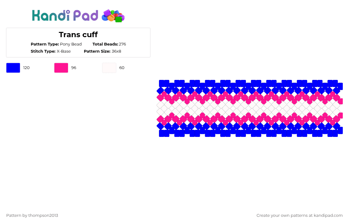 Trans cuff - Pony Bead Pattern by thistlethebeanz on Kandi Pad - purple,pink,cuff,xbase,trans,pride