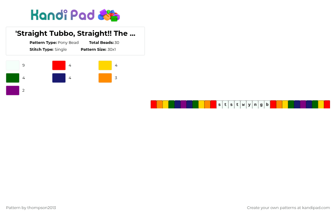 \'Straight Tubbo, Straight!! The way you\'ve never gone before!!\' quote single - Pony Bead Pattern by thistlethebeanz on Kandi Pad - red,yellow,green,purple