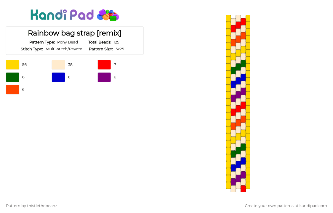 Rainbow bag strap [remix] - Pony Bead Pattern by thistlethebeanz on Kandi Pad - yellow,beige