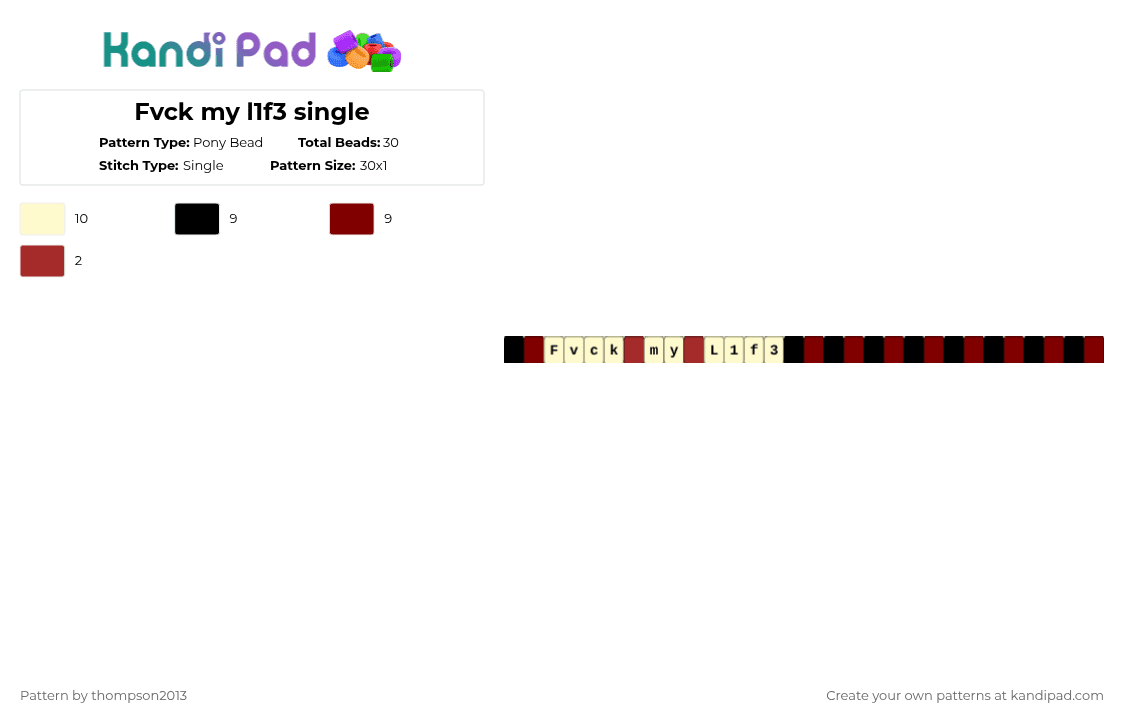 Fvck my l1f3 single - Pony Bead Pattern by thistlethebeanz on Kandi Pad - brown,yellow