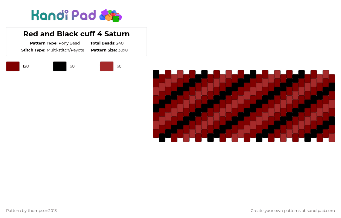 Red and Black cuff 4 Saturn - Pony Bead Pattern by thistlethebeanz on Kandi Pad - brown,red,cuff,black