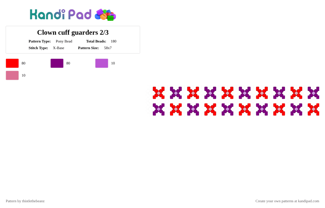 Clown cuff guarders 2/3 - Pony Bead Pattern by thistlethebeanz on Kandi Pad - pink, red