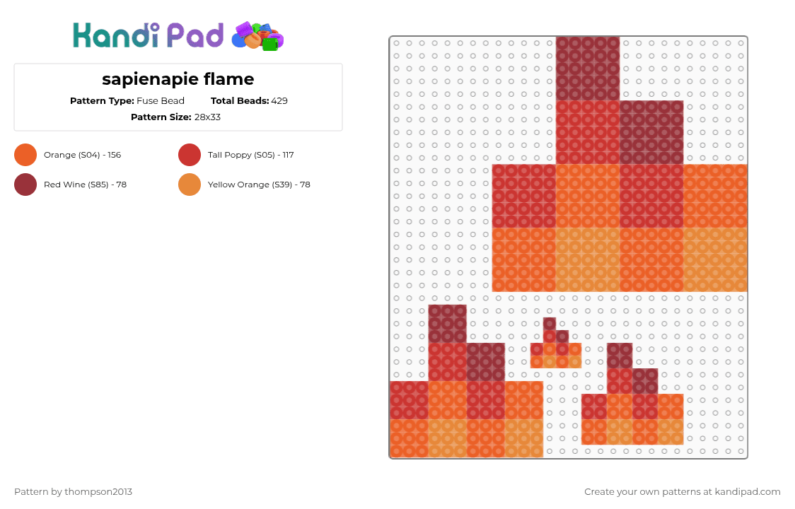 sapienapie flame (4 sizes) - Fuse Bead Pattern by thistlethebeanz on Kandi Pad - red,orange,mcyt,dsmp,fire