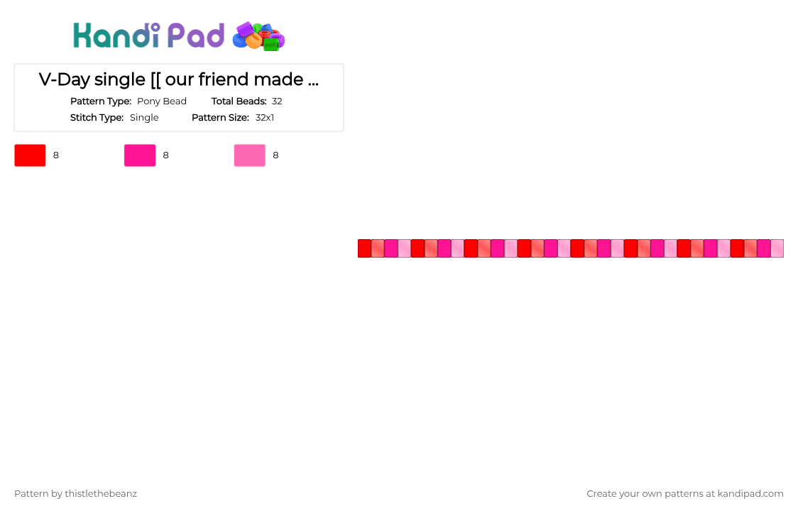 V-Day single [[ our friend made this irl for us :D ]] - Pony Bead Pattern by thistlethebeanz on Kandi Pad - red,pink
