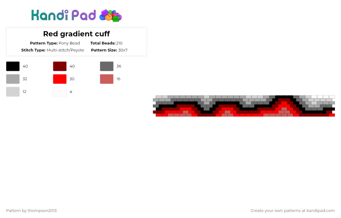 Red gradient cuff - Pony Bead Pattern by thistlethebeanz on Kandi Pad - red,brown