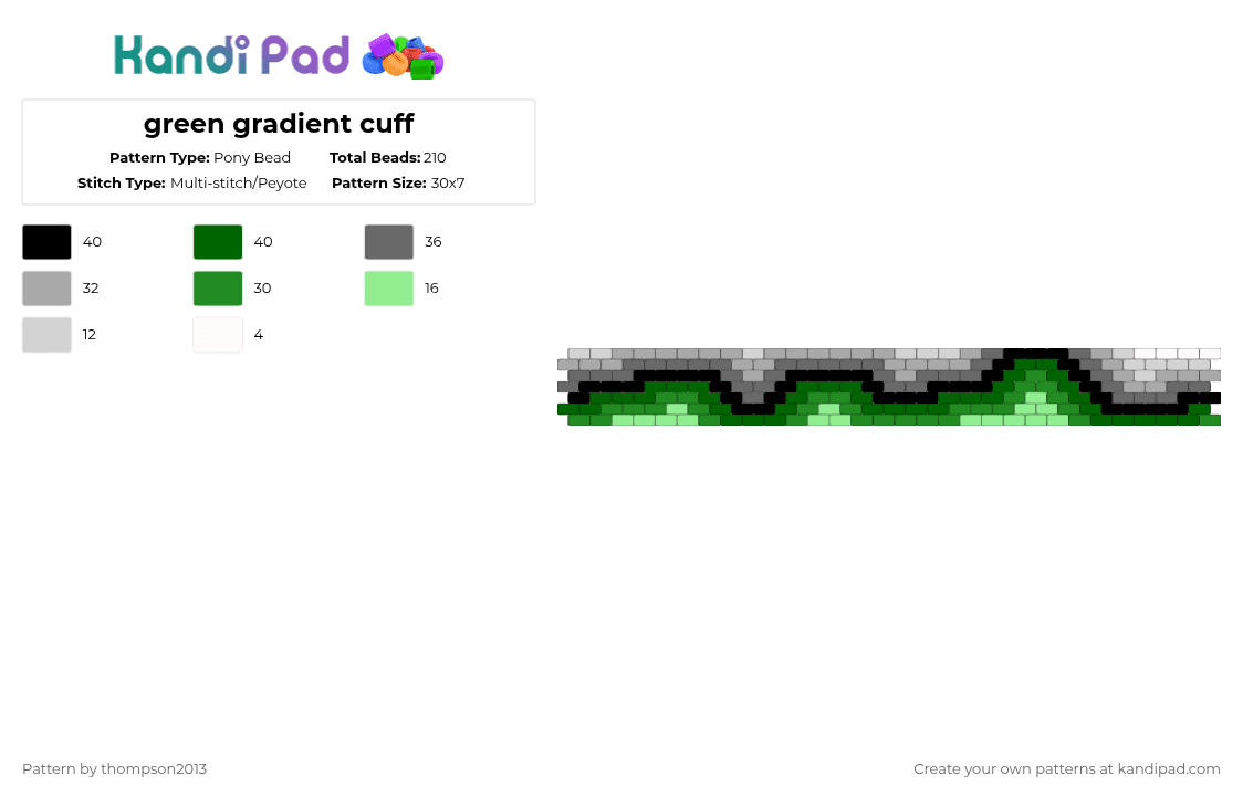 green gradient cuff - Pony Bead Pattern by thistlethebeanz on Kandi Pad - green